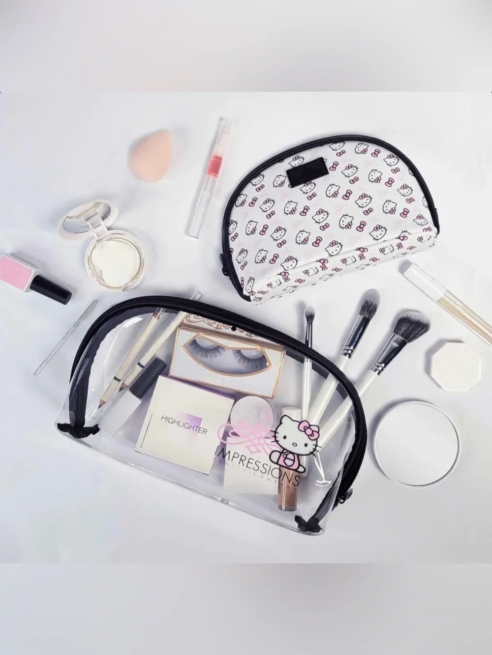 Impressions Hello Kitty Pink & White Nested Makeup Clutch Set